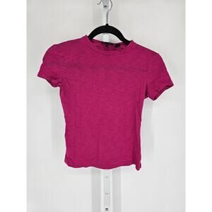 Theory Womens Sz S Short Sleeve Crew Neck T Shirt Bright Pink Organic Cotton